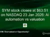 SYM closes $63.51 — AI automation vs valuation